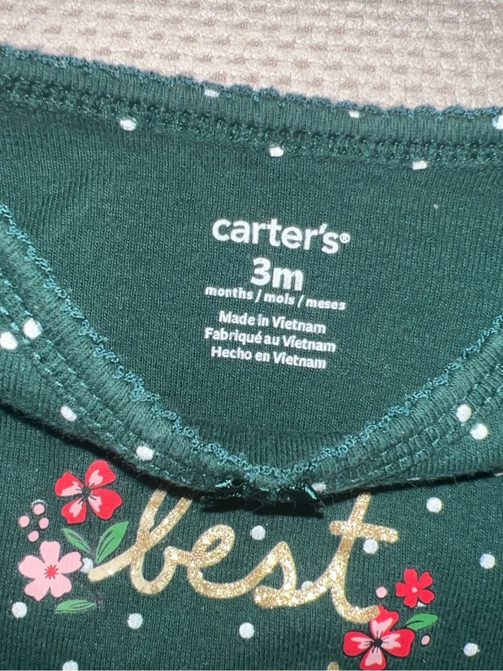 Carter's Green Polka Dot 'Best Gift Ever' Baby Bodysuit long sleeve girls 3month
